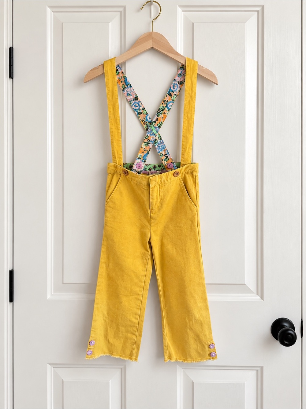 Matilda Jane Girls Mustard Yellow Adjustable Suspender Pants Overalls 6Y Cotton